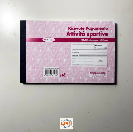 Ricevute pagamento attività sportive 50X2 Copie - moduli in duplice copia autoricalcanti - Formato 12X17 cm