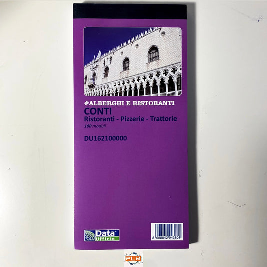 Blocco conto ristorante con dettaglio voci uso mano 100F. data ufficio DU162100000