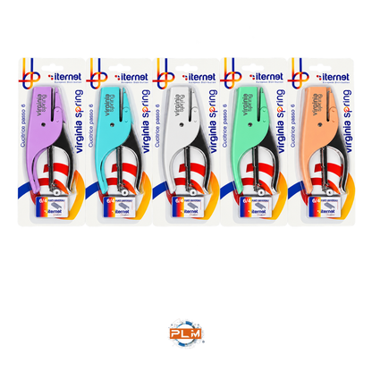 Cucitrice Virginia Spring in blister con punti 6/4, nei colori lilla, turchese, bianco, verde menta e pesca