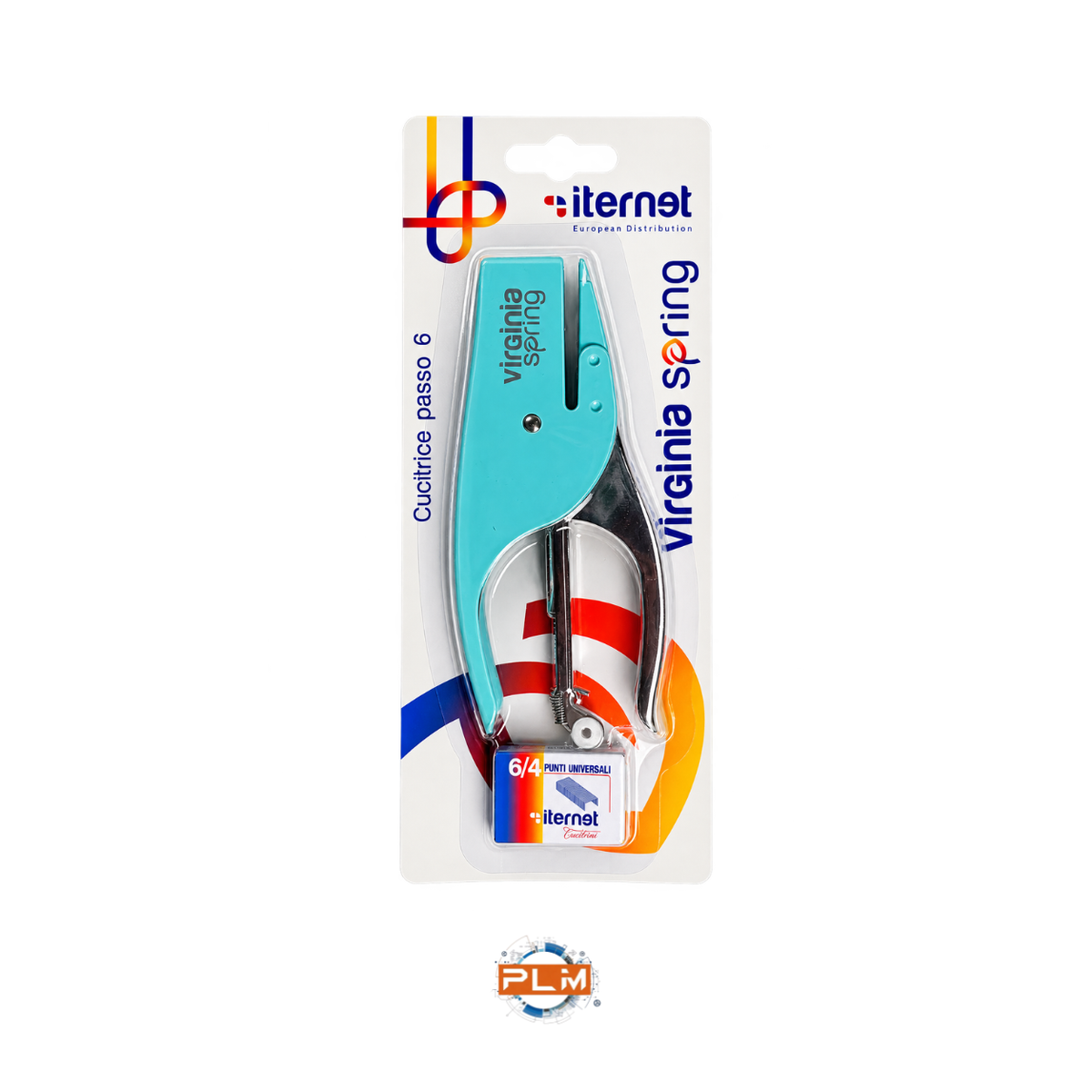 Cucitrice a pinza Virginia Spring turchese in blister con scatola di punti 6/4 inclusa