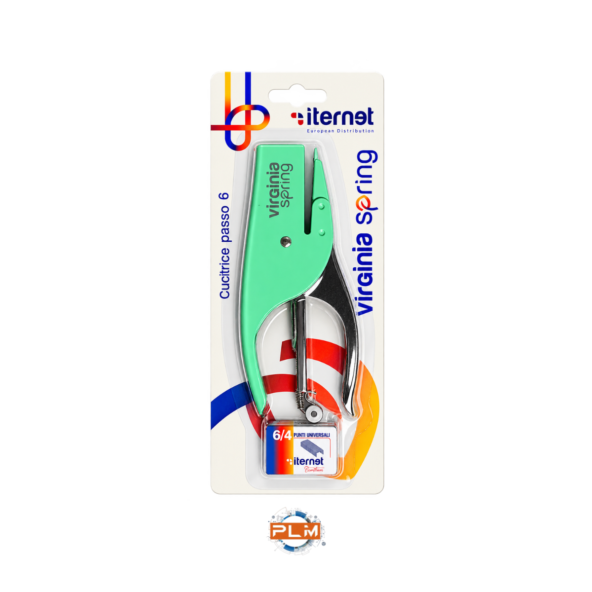Cucitrice a pinza Virginia Spring verde menta in blister con scatola di punti 6/4 inclusa