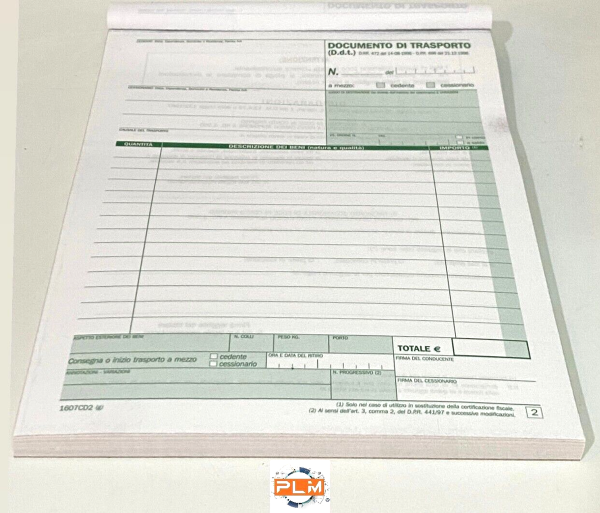 10 DDT DOCUMENTO DI TRASPORTO DATA UFFICIO DU1607CD2 A5 2COPIE AUTORIC ...